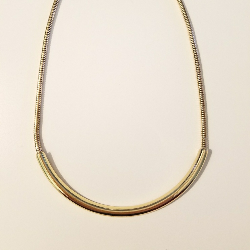 Gold Toned Curved Bar Necklace